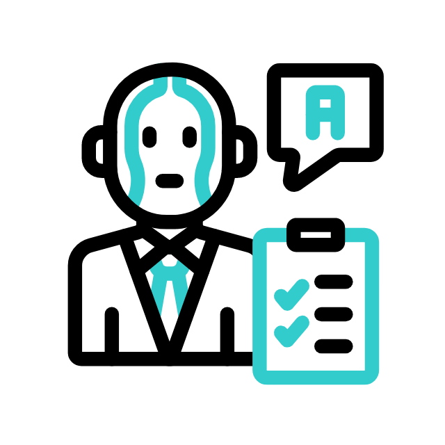 Ícono de persona con auriculares completando un test